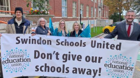 Protestors from the National Education Union outside Swindon Borough Council