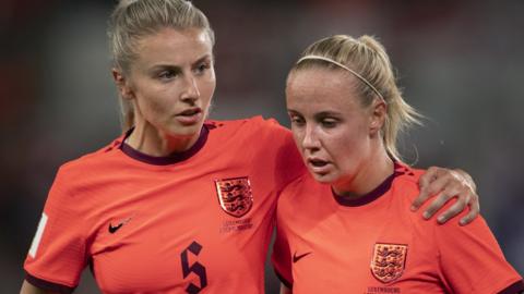 Leah Williamson and Beth Mead playing for England before suffering ACL injuries