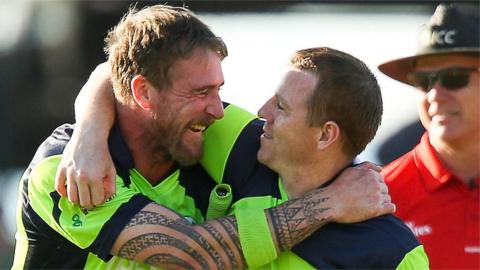 John Mooney and Niall O'Brien celebrate after Ireland's 2015 World Cup win over West Indies win o