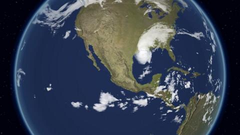 BBc Weather graphic showing the satellite imagery of Hurricane Delta