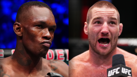 A split picture of Israel Adesanya and Sean Strickland