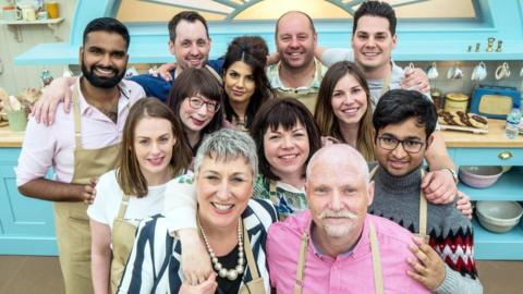 This year's contestants gathered together in the bake off tent