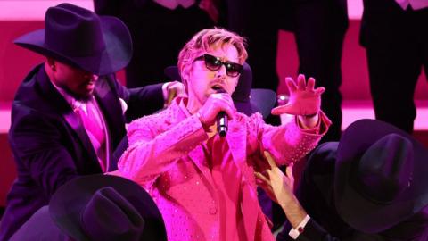 Ryan Gosling performs "I'm Just Ken" from "Barbie" during the Oscars show at the 96th Academy Awards in Hollywood, Los Angeles, California, US, March 10, 2024