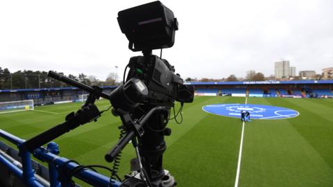 A TV camera at Chelsea v Manchester United in the WSL