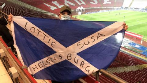 Gordon Howat flying the flag for Scotland before kick off on Thursday