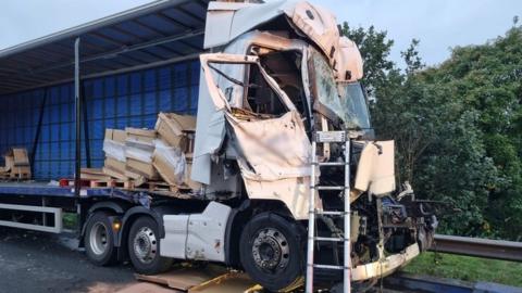One of the lorries after crash