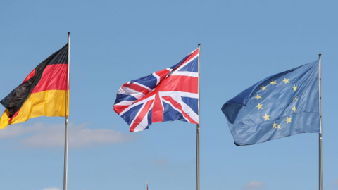 German, British and EU flags