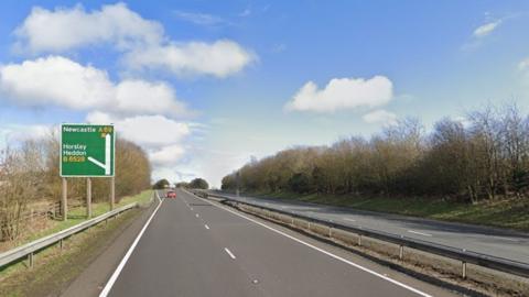 A69 with sign showing Horsley