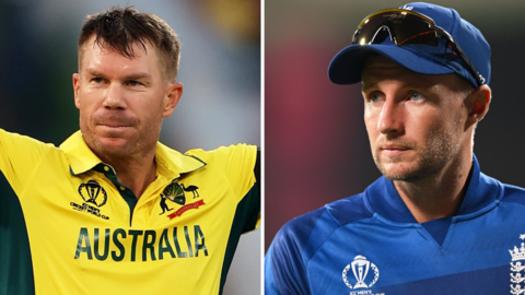 Australia opener David Warner (left) and England batter Joe Root (right)