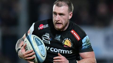 Former Glasgow Warriors full-back Stuart Hogg in action for Exeter Chiefs