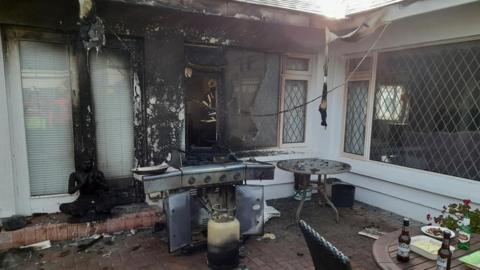 A house damaged by fire in St Brelade