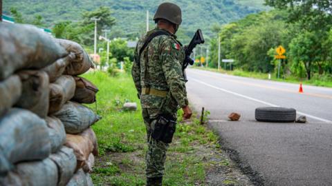 Mexican Army soldiers in a patrol for drug and human trafficking groups in the state of Chiapas, near the southern border of Mexico - 27 September 2023