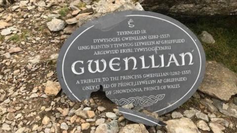 Broken plaque to Princess Gwenllian