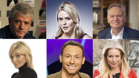 (L-R) Kevin Keegan, Patsy Kensit, Lord Jeffrey Archer, Michelle Collins, Joe Swash, Denise Van Outen