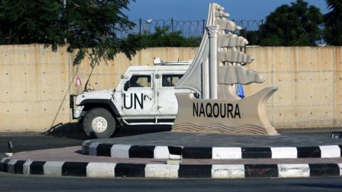 UN peacekeeping vehicle in the southern Lebanese town of Naqoura (14 October 2020)