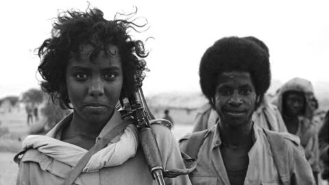 EPLF (Eritrean People's Liberation Front) fighters in Eritrea, in north-east Africa, during the Eritrean War of Independence, 5th December 1989.