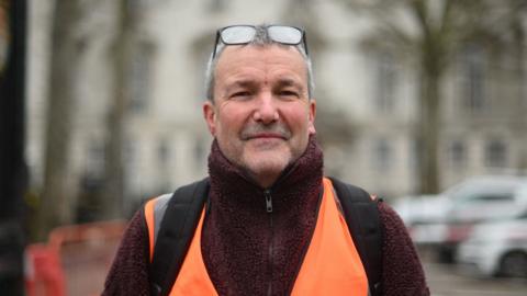 Insulate Britain climate activist Stephen Pritchard outside the Inner London Crown Court in London on 10 March 2023 on the day of his sentencing