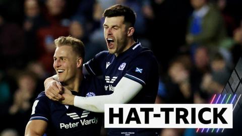 Scotland's Van der Merwe celebrates a hat-trick