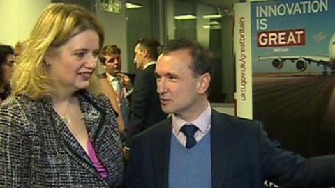Katherine Bennett of Airbus UK and Welsh Secretary Alun Cairns