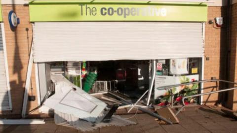 Damage to entrance of shop after theft