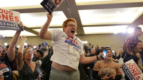 Doug Jones supporters cheering