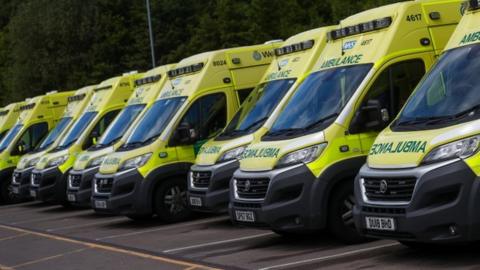 Ambulances at Hollymoor ambulance hub in 2020