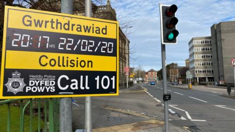 A collision sign on Church Street, Llanelli