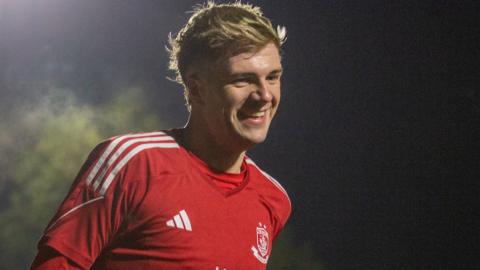 Harry Franklin celebrates after scoring for Connah's Quay