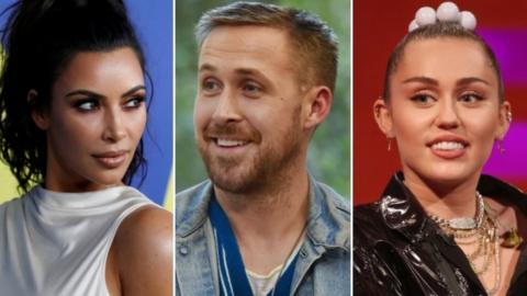 A composite pic showing Kim Kardashian West, Ryan Gosling and Miley Cyrus