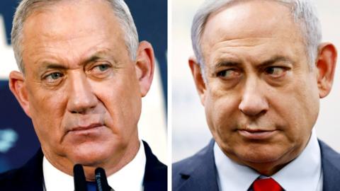 File photos of Benny Gantz (left) and Benjamin Netanyahu (right)