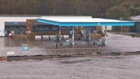 Flooding at a Co-Op petrol station
