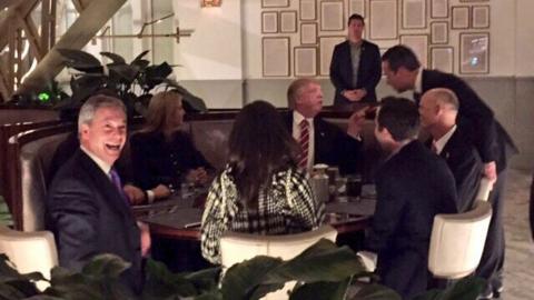 Nigel Farage, Donald Trump and others at a dinner table