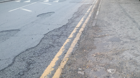 Damaged road surface in Stoke-on-Trent