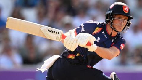 Michael Pepper of Essex plays a shot during the Vitality Blast T20 match between Somerset and Essex at The Cooper Associates County Ground on June 04, 2023 in Taunton, England