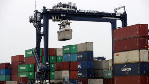 Shipping containers at Felixstowe Port