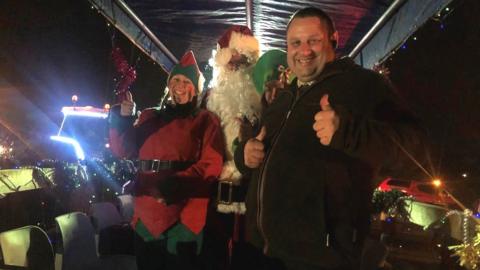 Richard Hill with elf and Father Christmas