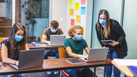 Pupils working at school during the pandemic