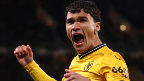 Nathan Fraser celebrates after scoring for Wolves