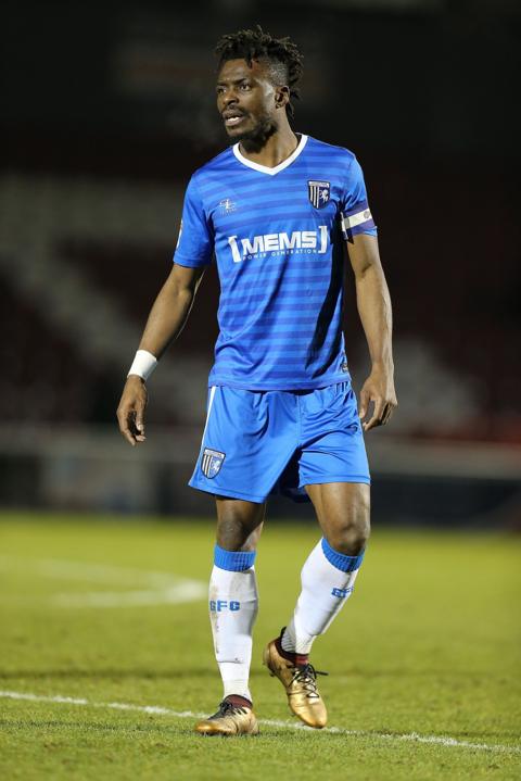 Gabriel Zakuani of Gillingham in action during the Sky Bet League One match between Northampton Town and Gillingham at Sixfields