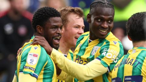 Josh Maja of West Bromwich Albion celebrates