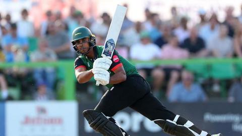 Rishi Patel of Leicestershire Foxes bats during the Vitality Blast match between Leicestershire Foxes Men and Lancashire Lightning 