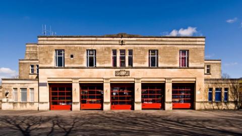 Landscape picture of Bath's 1930's art-deco fire station that could be demolished