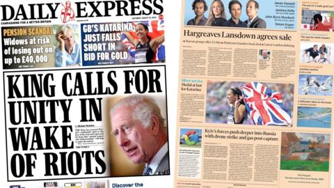 The front pages for the Daily Express and Financial Times on Saturday 10 August