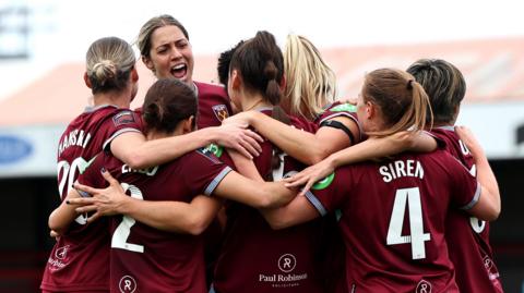 West Ham women celebrate as Anouk Denton scores