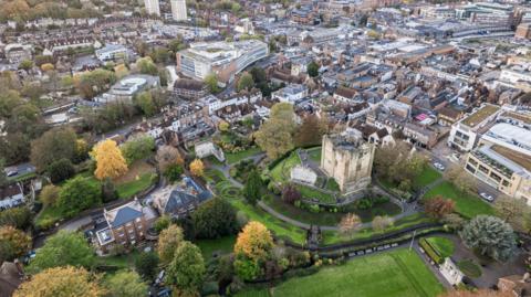 Aerial view of Guildford town centre