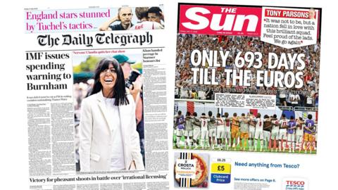 Newspaper headlines: 'Spending warning to Burnham' and 'Only 693 days till Euros'