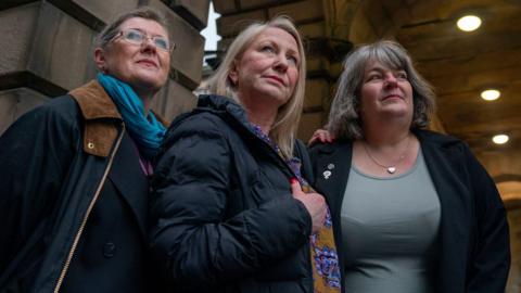 Co-directors of For Women Scotland Susan Smith, Marion Calder and Trina Budge (left to right) outside Parliament House in Edinburgh, ahead of the start of a judicial review hearing over the Scottish Prison Service's policy for management of transgender inmates.