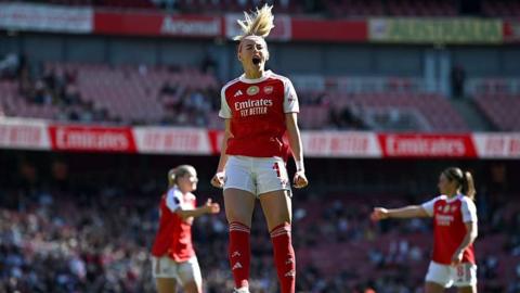 Chloe Kelly celebrates scoring against West Ham in the WSL