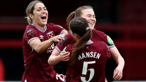 Oona Siren celebrates her spectacular equaliser with her West Ham team-mates
