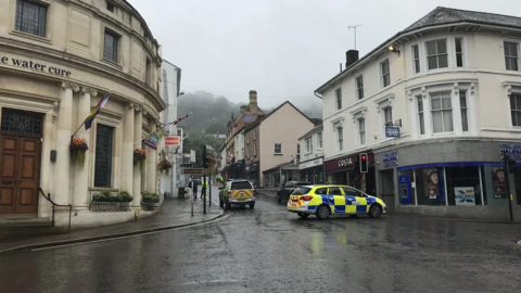 Police cars at the scene in Malvern